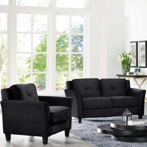 Life Black : Bộ 2 Ghế Sofa Đôi và Ghế Đơn - Vải Microfiber Đen